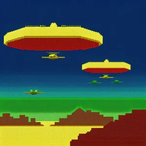 Sunset Airship Soaring through Colorful Sky