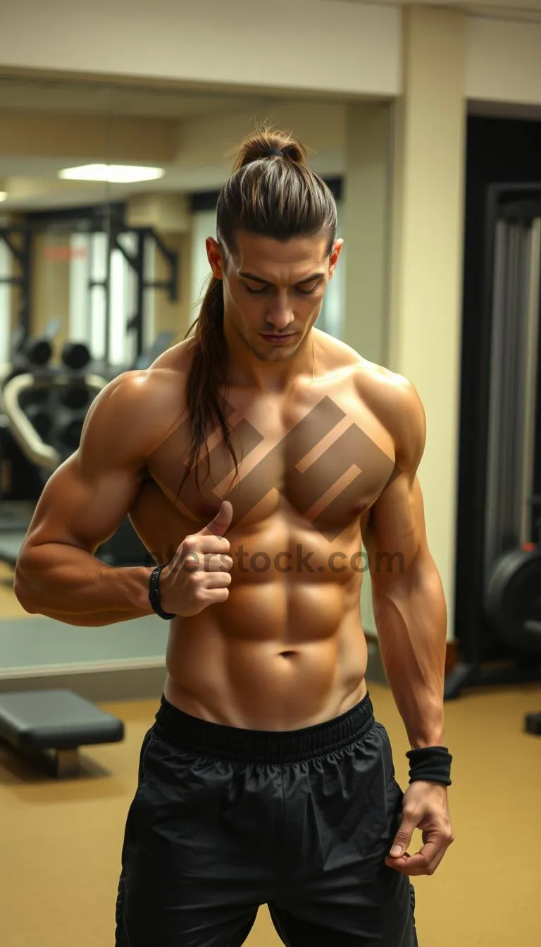 Picture of Muscular man showing off abs and biceps