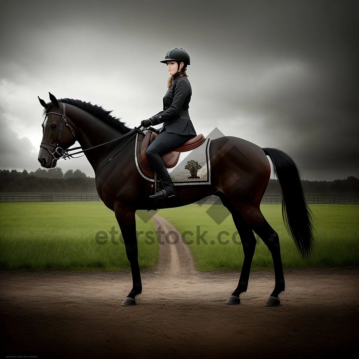 Picture of Thoroughbred Stallion with Leather Saddle, Leading Rein