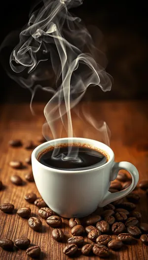 Dark Espresso Cup on Restaurant Table with Spoon