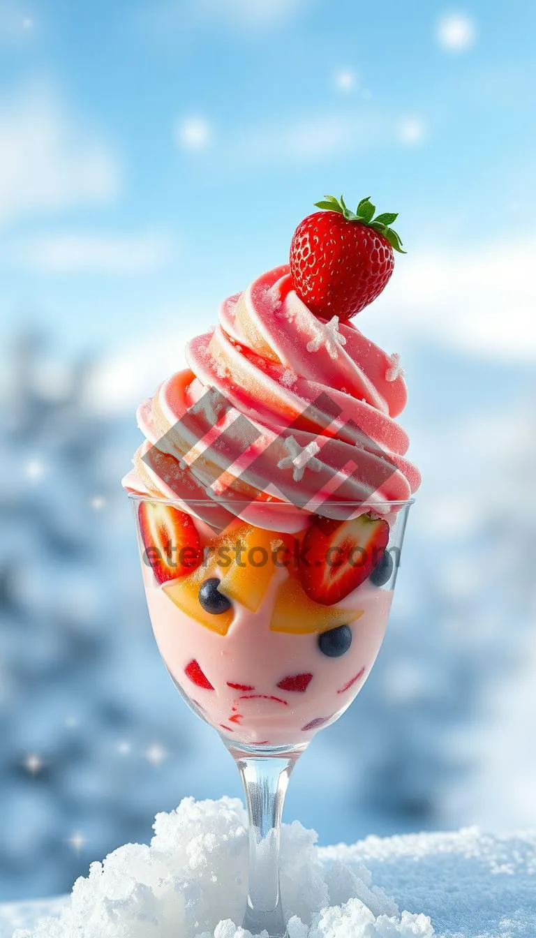 Picture of berry ice cream cone with fresh strawberries