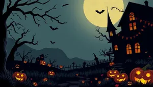 Dark Halloween Night Sky with Spooky Silhouettes