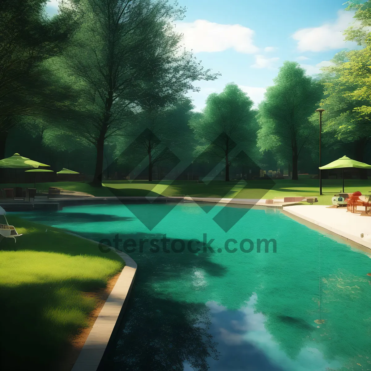 Picture of Resort golf course with picturesque landscape and swimming pool