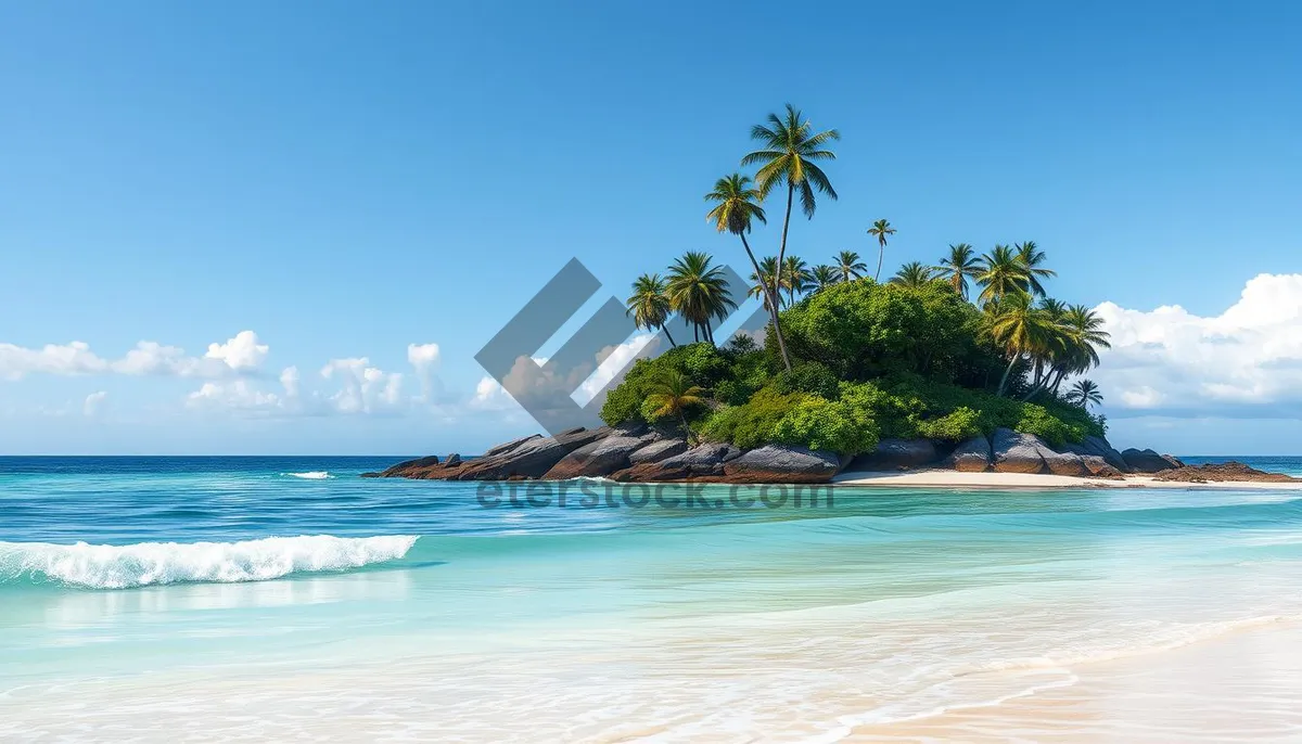 Picture of Tropical Paradise Beach Getaway with Turquoise Waters and Palms.