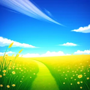 Serenity Over Rolling Countryside: Summer Meadow under a Vibrant Sky