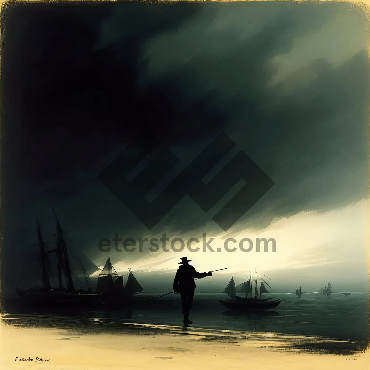 Picture of Sunset Shipwreck on Island Coast: Serene maritime scene with vessel silhouette amidst golden rays, beach, and azure sea.