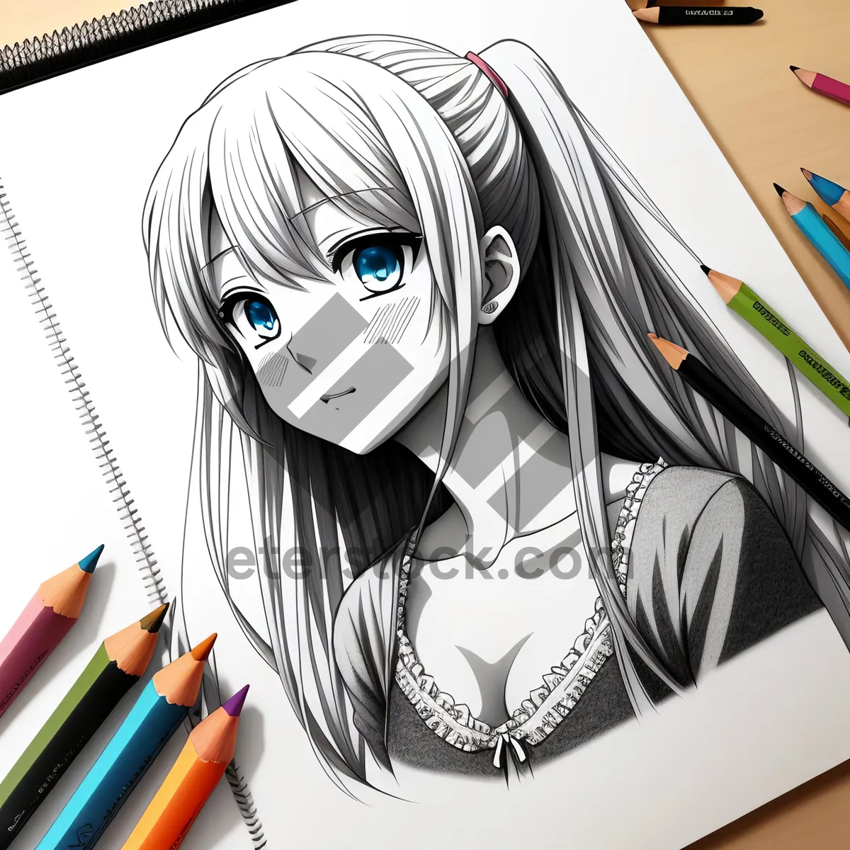 Picture of Colorful Happiness: A Cute Lady's Notebook Drawing with Pencils