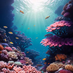 Colorful Coral Reef Amidst Tranquil Underwater Life