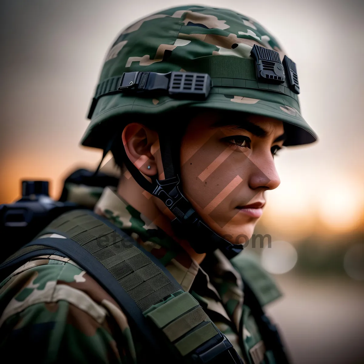 Picture of Aviator man in military uniform with helmet