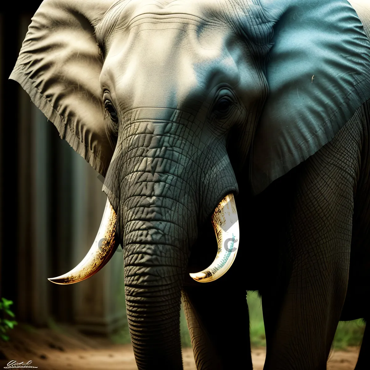 Picture of Endangered Tusker: Majestic Ivory Bull in Safari Park