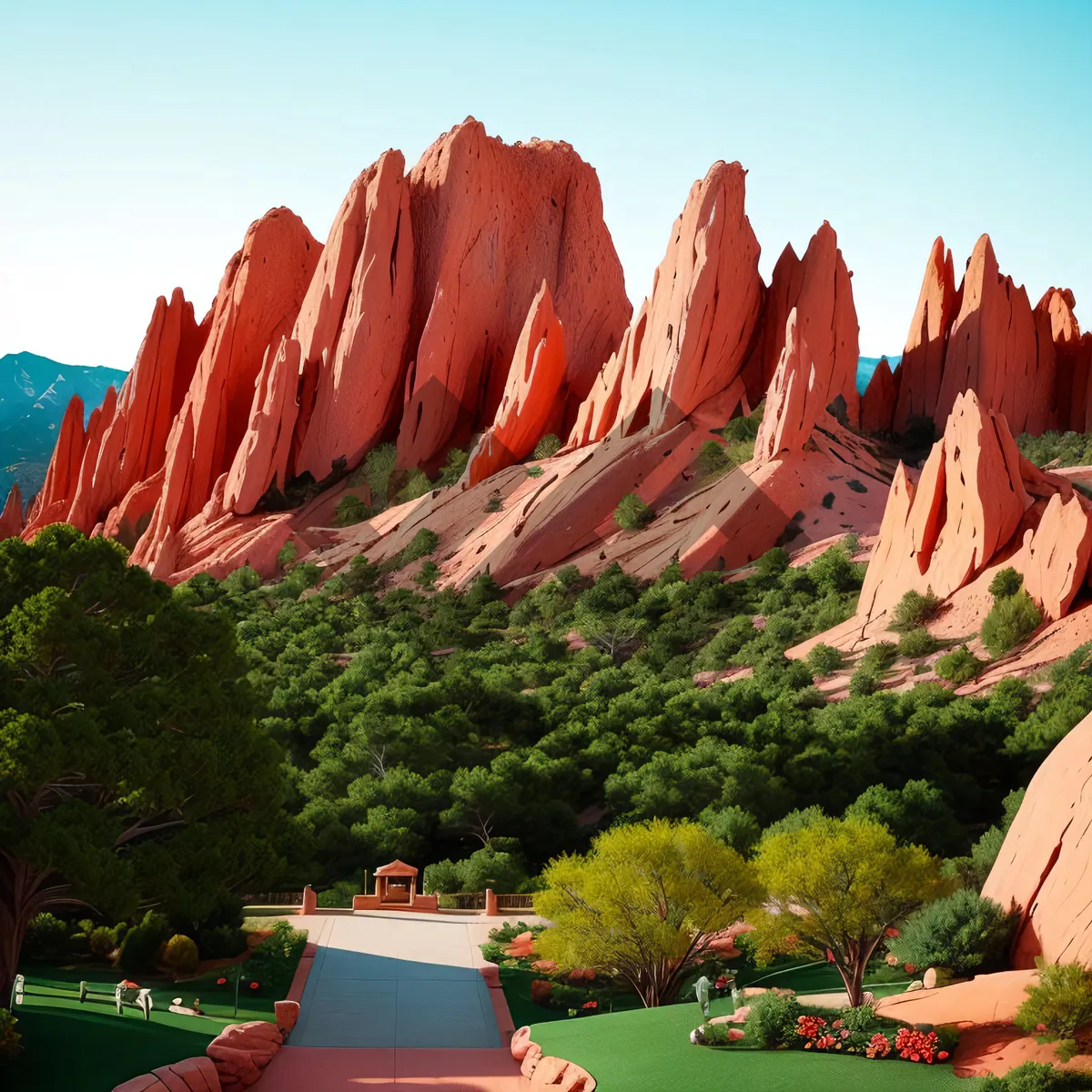 Picture of Desert Garden with Vibrant Orange Coral Tree