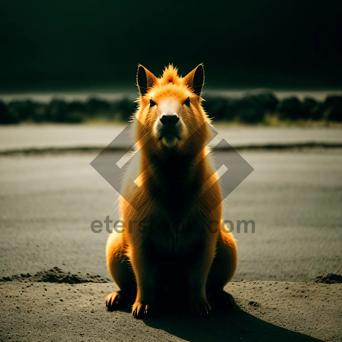 Picture of Brown Terrier and Golden Retriever Dogs in Pastoral Landscape