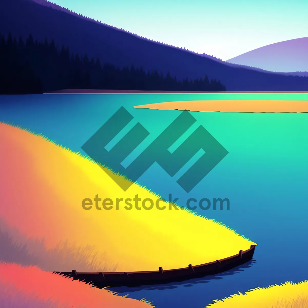 Picture of Dusk over Tranquil Lake: Reflection of Sunset Amidst Majestic Mountains