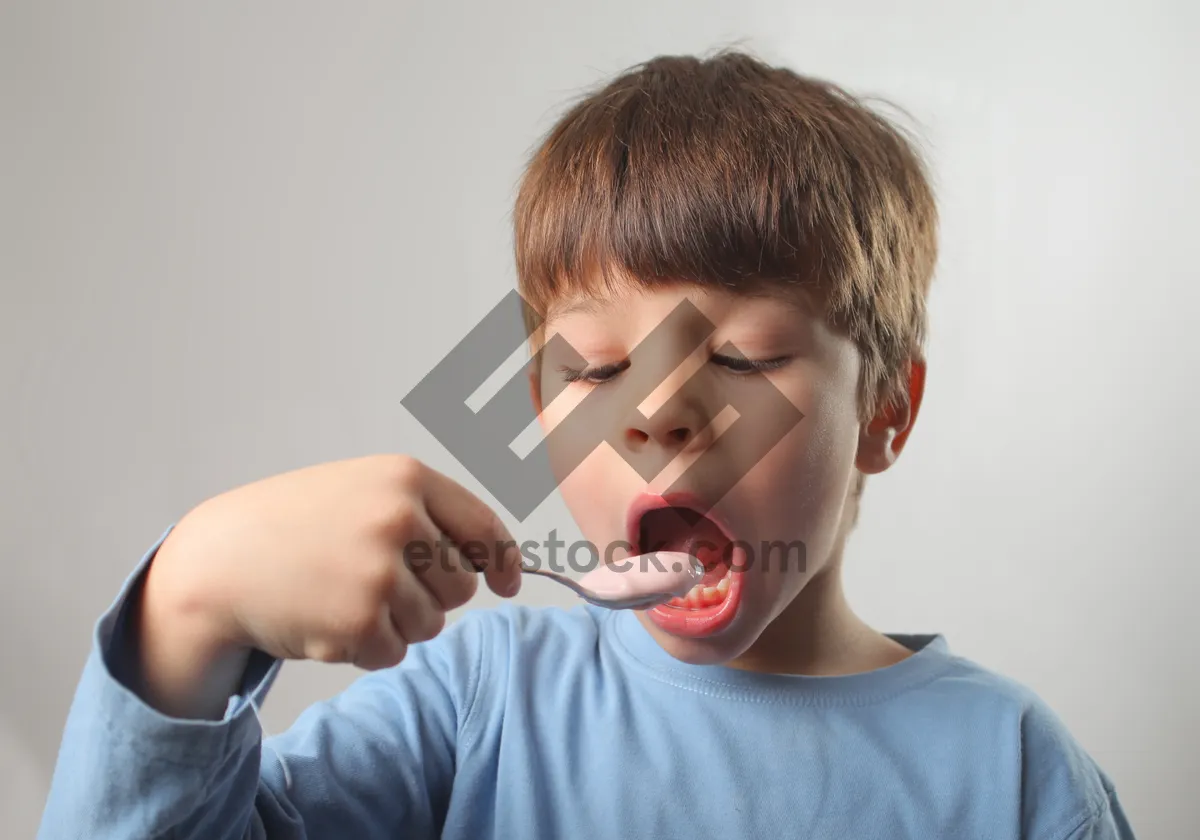 Picture of Happy Smiling Child with Cute Mustache Portrait