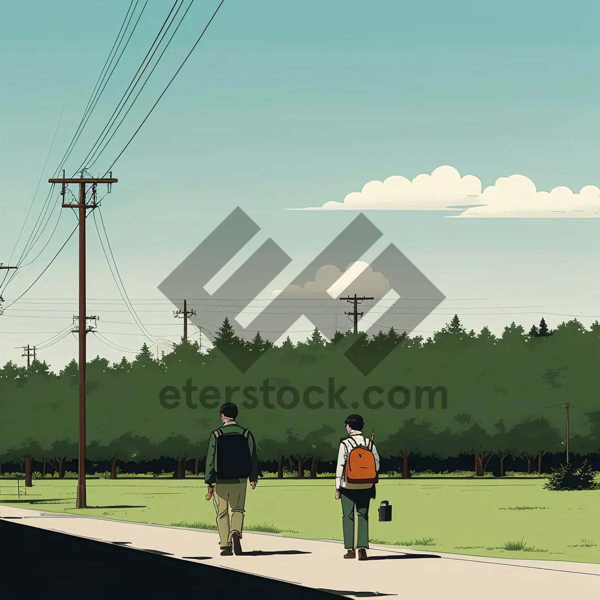 Picture of High Voltage Cable Tower in Industrial Landscape