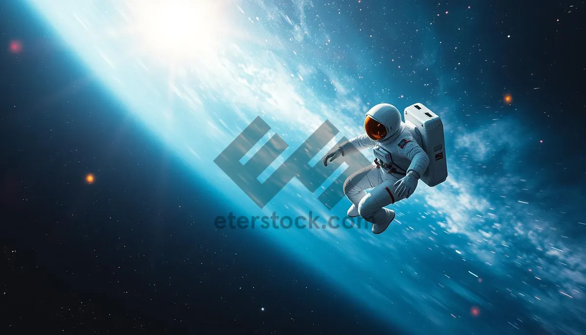 Picture of Digital space athlete with swimmer goggles exploring planet