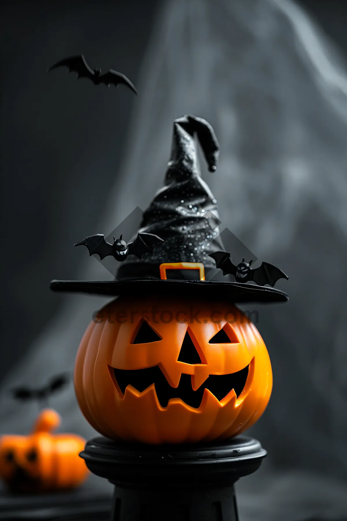 Picture of Spooky Jack-o'-lantern Halloween Decoration with Glowing Candle