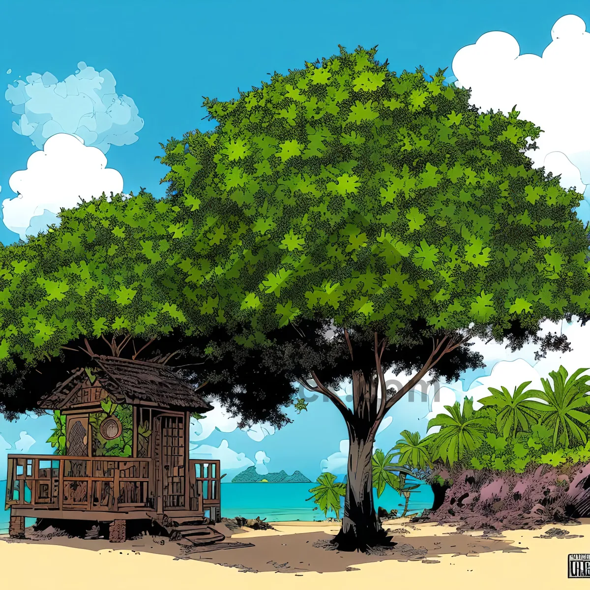 Picture of Turquoise Paradise: Tranquil Beach with Palm Trees