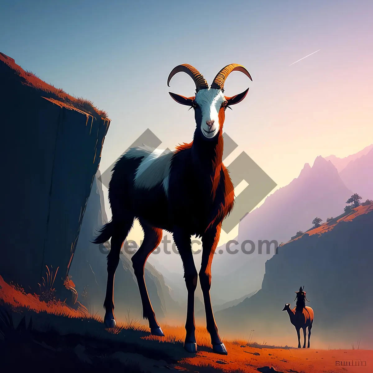 Picture of Majestic Bighorn Sheep Roaming the Mountain Landscape