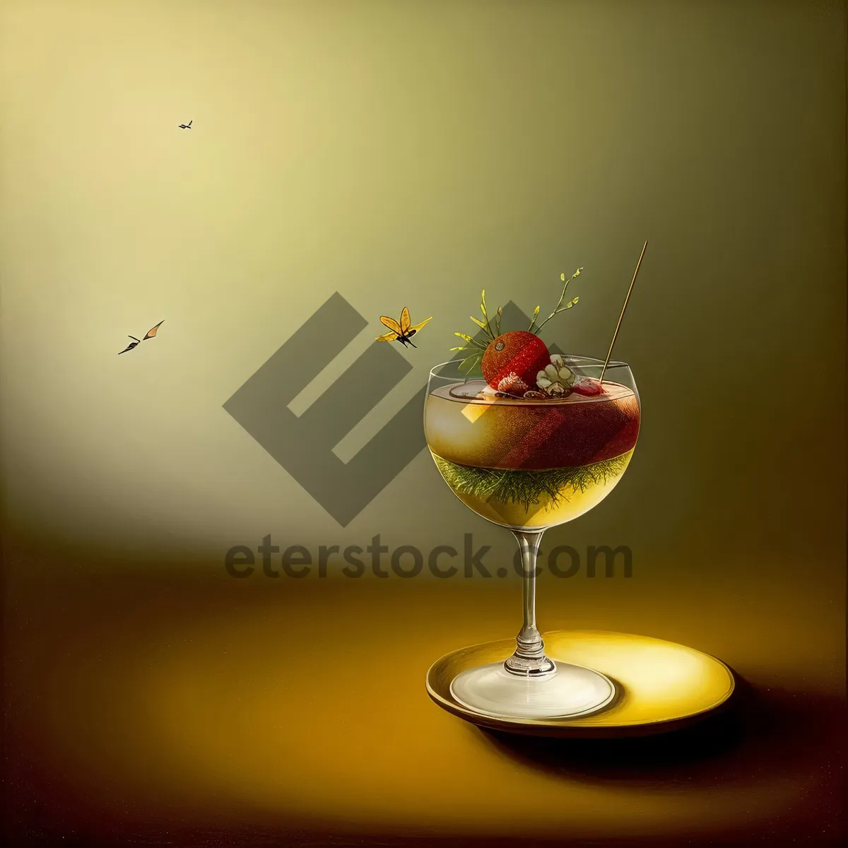 Picture of Celebratory Martini Glass with Appetizing Cocktail and Fruit