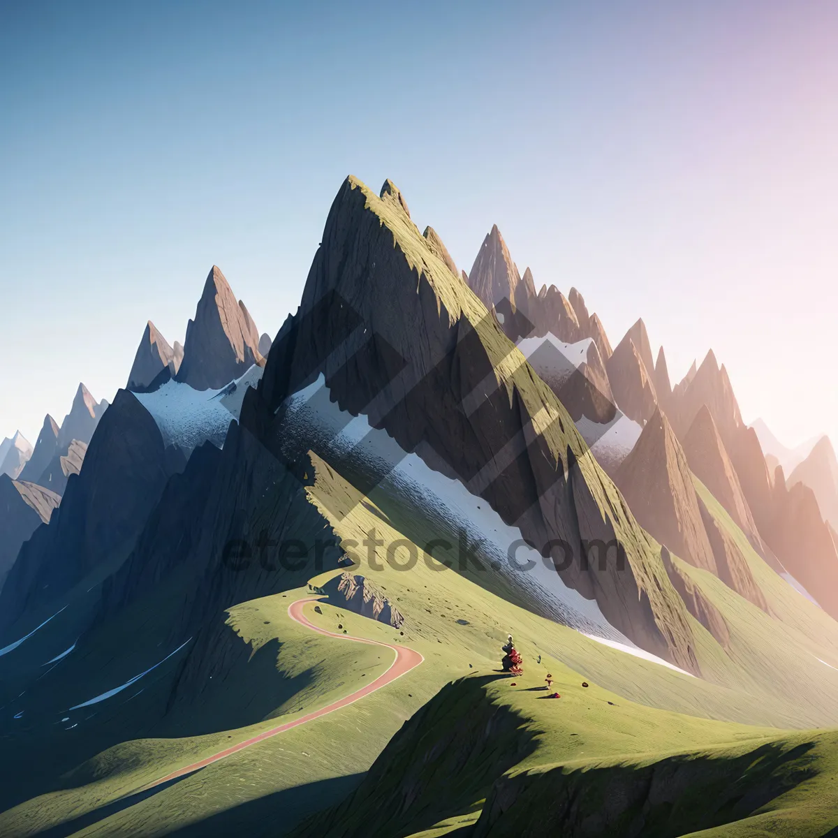 Picture of Majestic Alpine Peaks Embraced by Lush Valleys