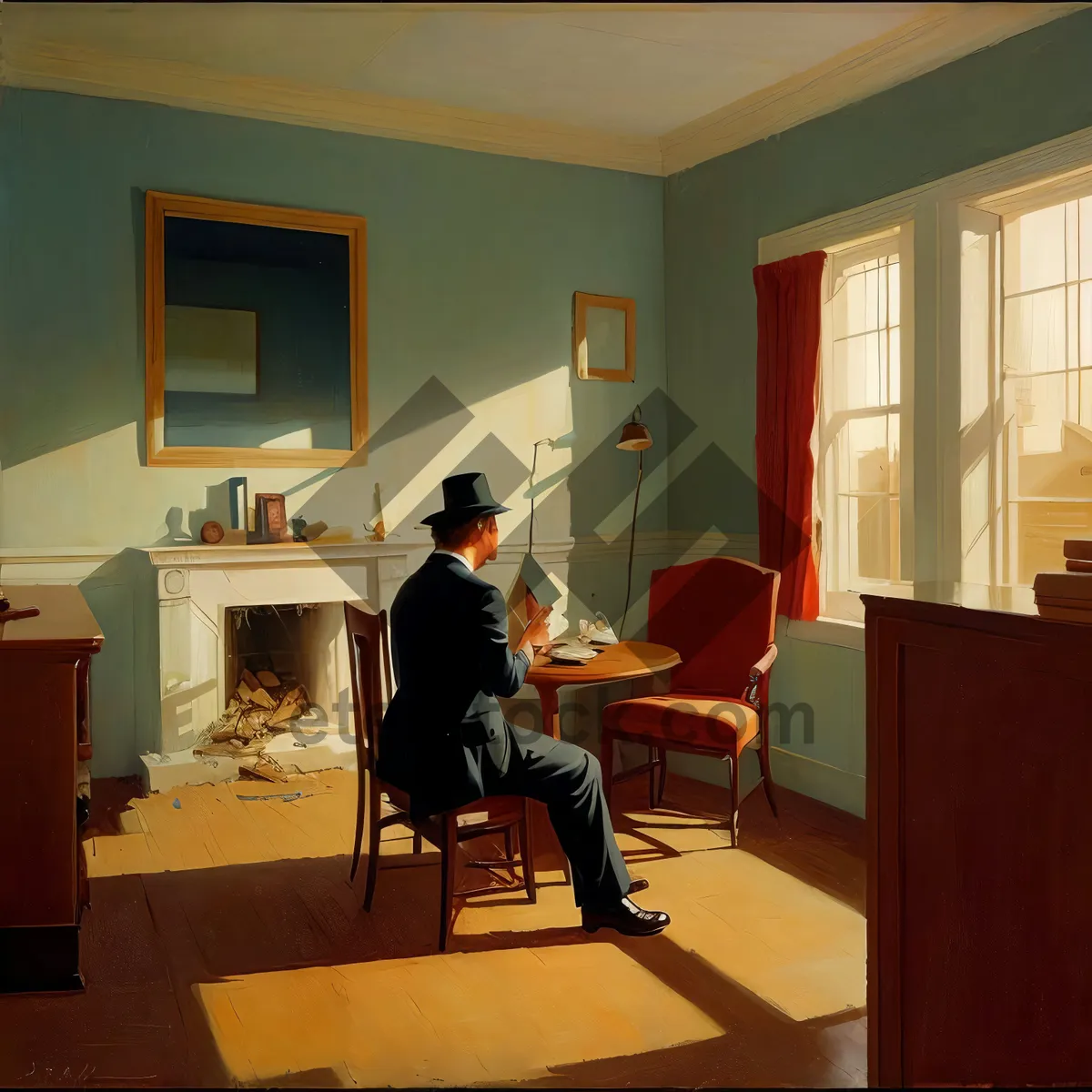 Picture of Modern Kitchen with Wood Table and Window View