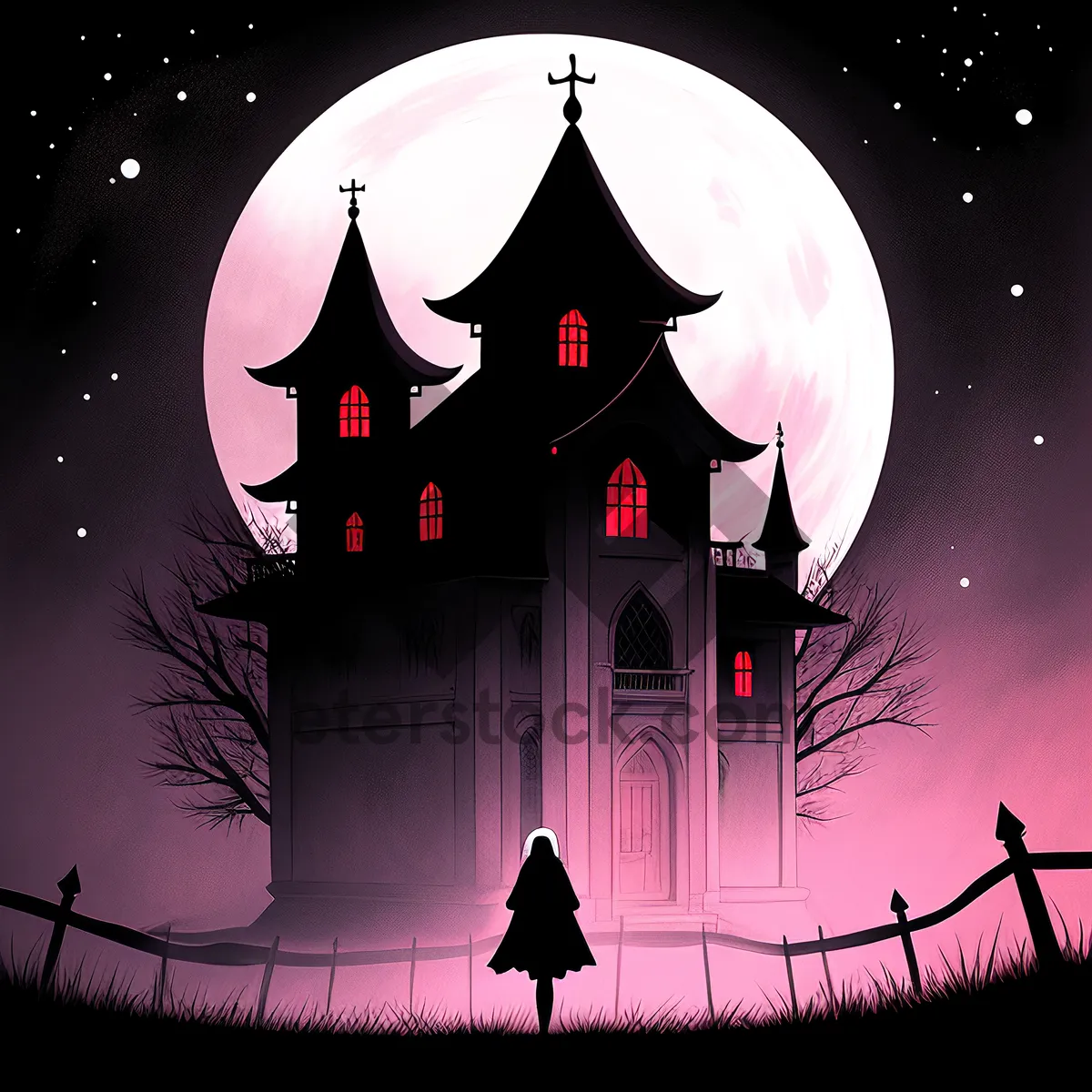 Picture of Moonlit Cemetery: Dark Night Silhouette in Spooky Design