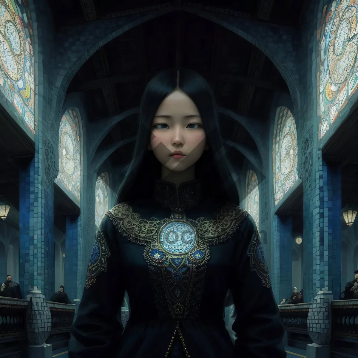 Picture of Fashionable Chain Mail Breastplate Portrait amidst Architectural Background