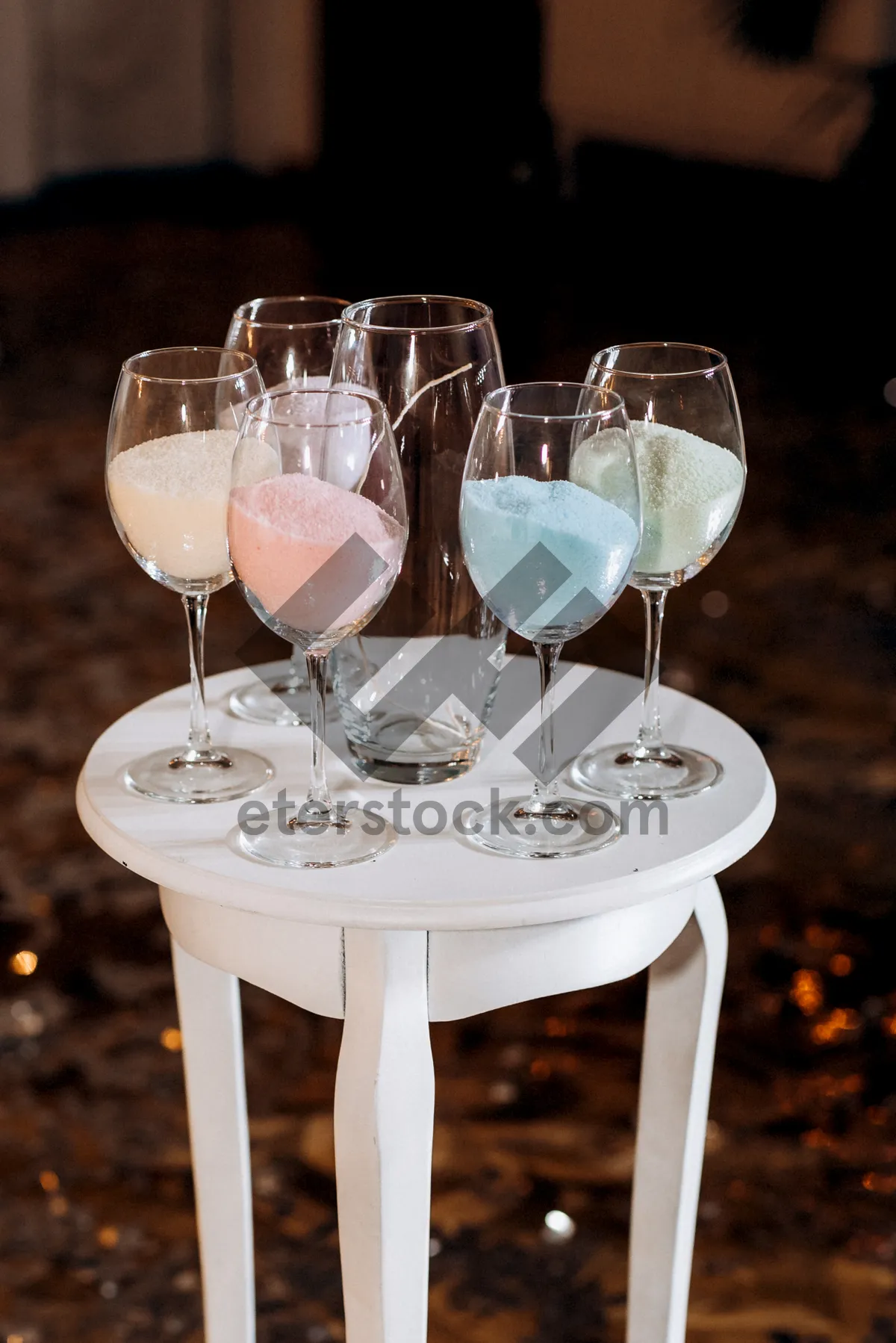 Picture of Party Table with Glasses and Bottles of Wine