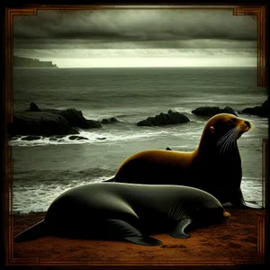 Auk and Sea Lion Enjoying Ocean Vacation