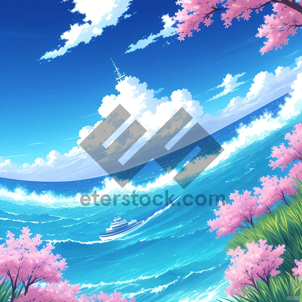 Picture of Vibrant Pink Summer Sky with Tree and Mountains