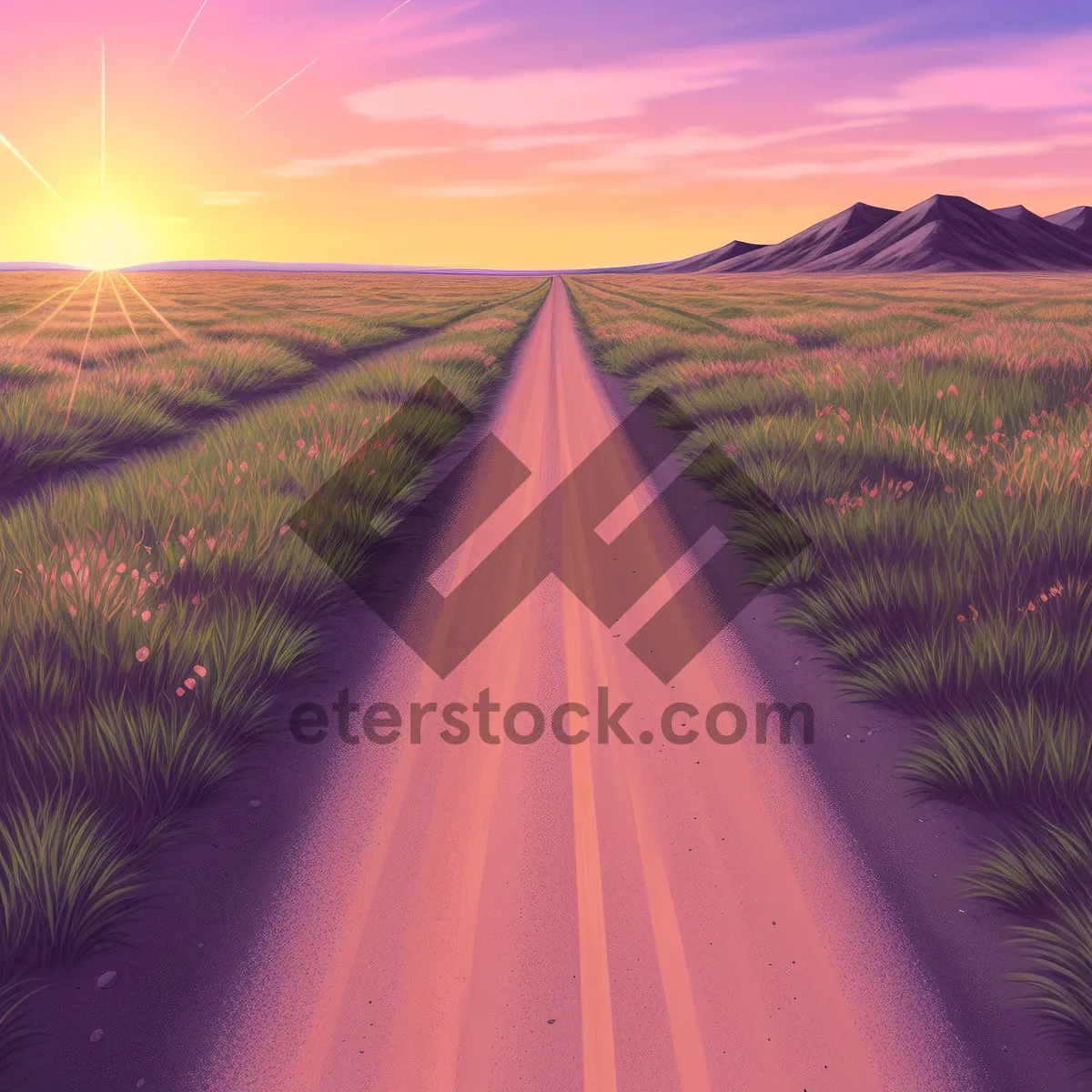Picture of Sunset Drive on Rural Highway: Scenic Summer Countryside