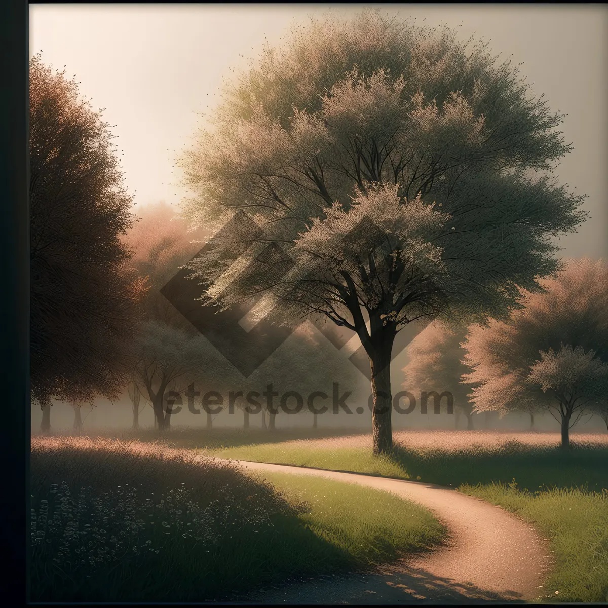 Picture of Sunset over Scenic Tree-lined Landscape