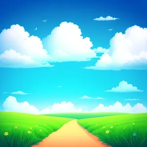 Serene Summer Meadow beneath Cloud-Kissed Sky