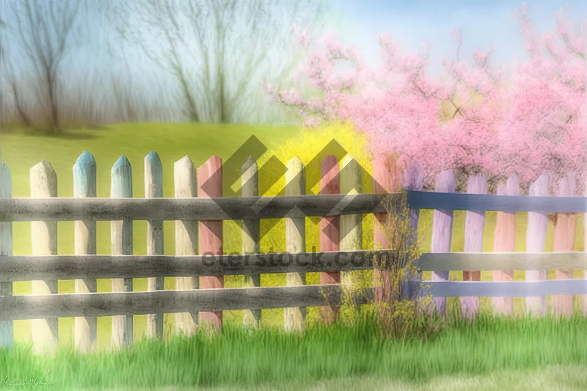 Picture of Rural landscape with barn and picket fence.