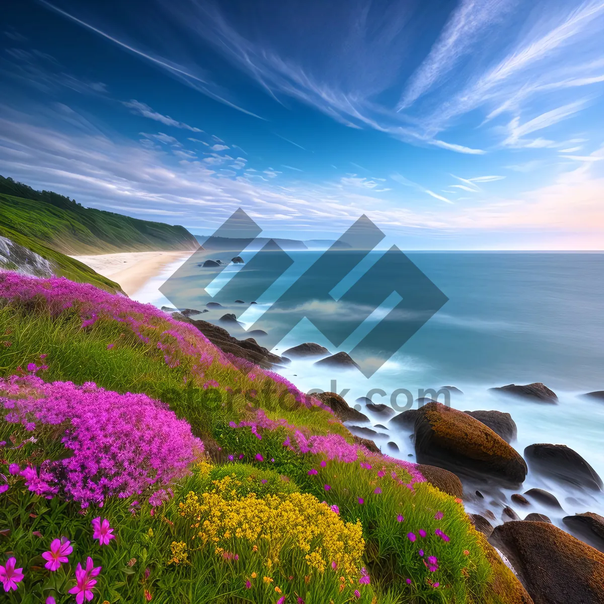 Picture of Serene Coastal Sunset Over Ocean and Beach