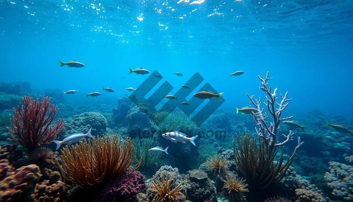 Picture of Colorful underwater coral reef with tropical fish swimming.