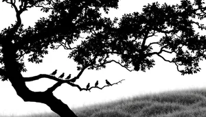 Silhouette of oak tree against cloudy sky