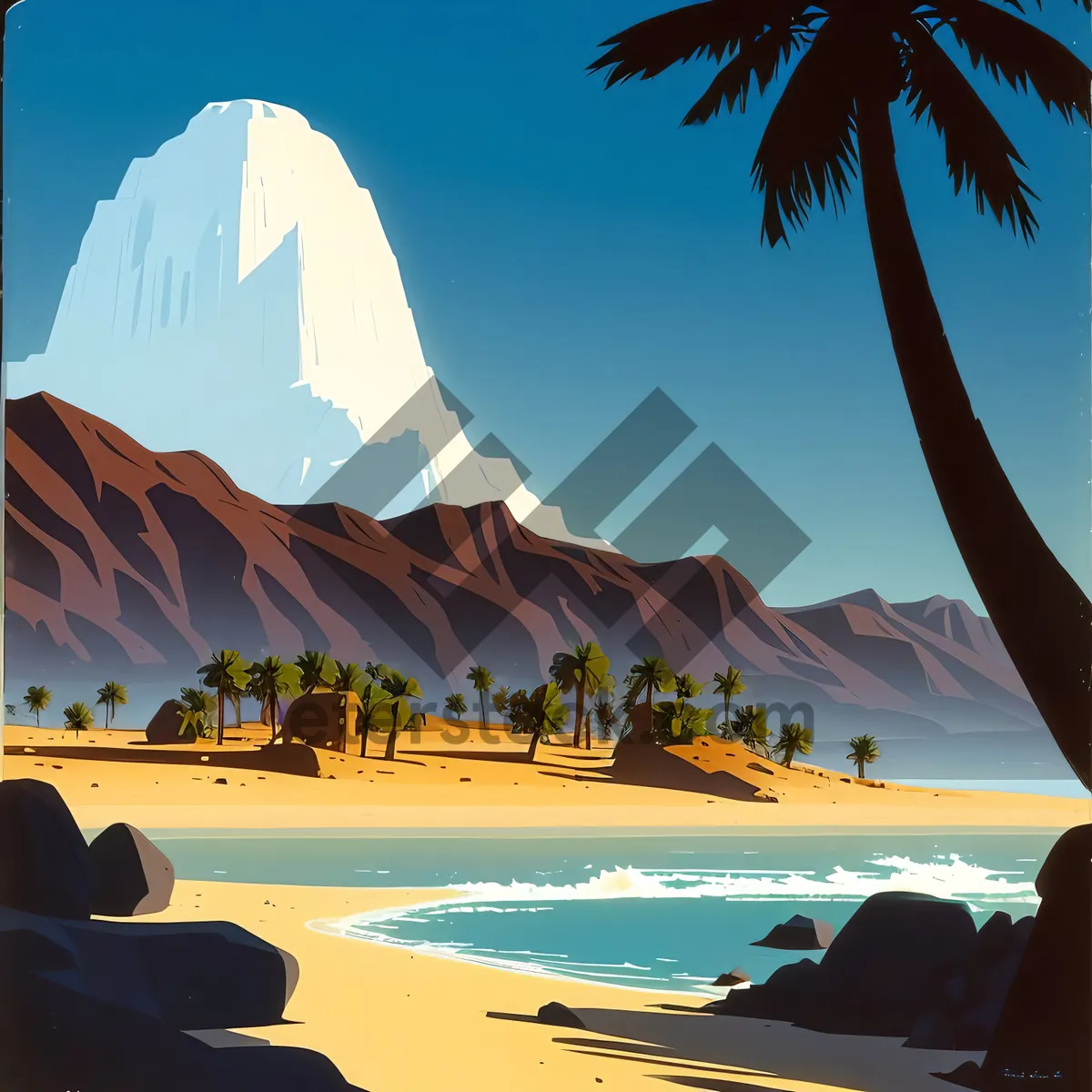 Picture of Tropical Beach Sunset with Palm Trees by the Ocean
