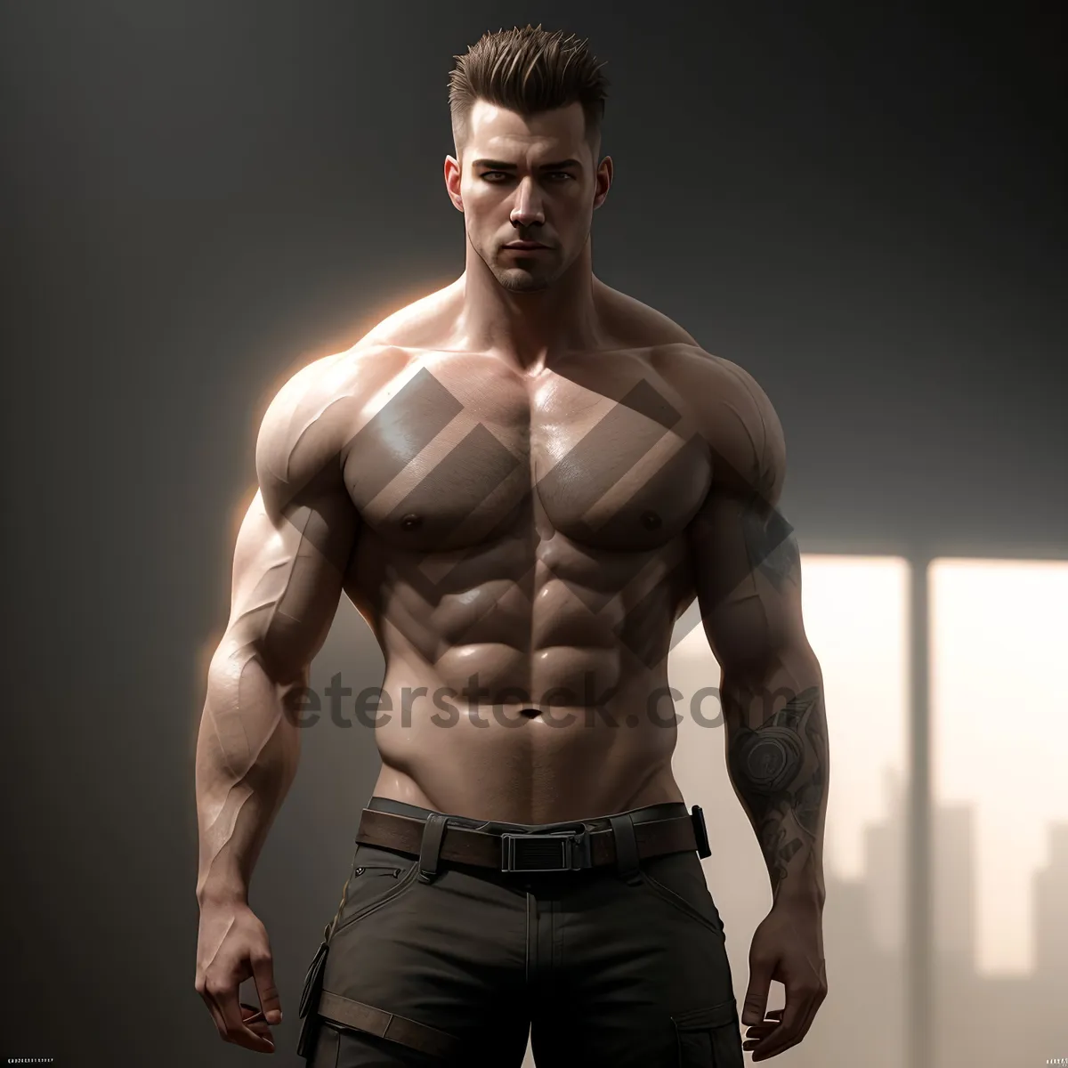 Picture of Muscular Man Posing with Athletic Build in Studio Shot