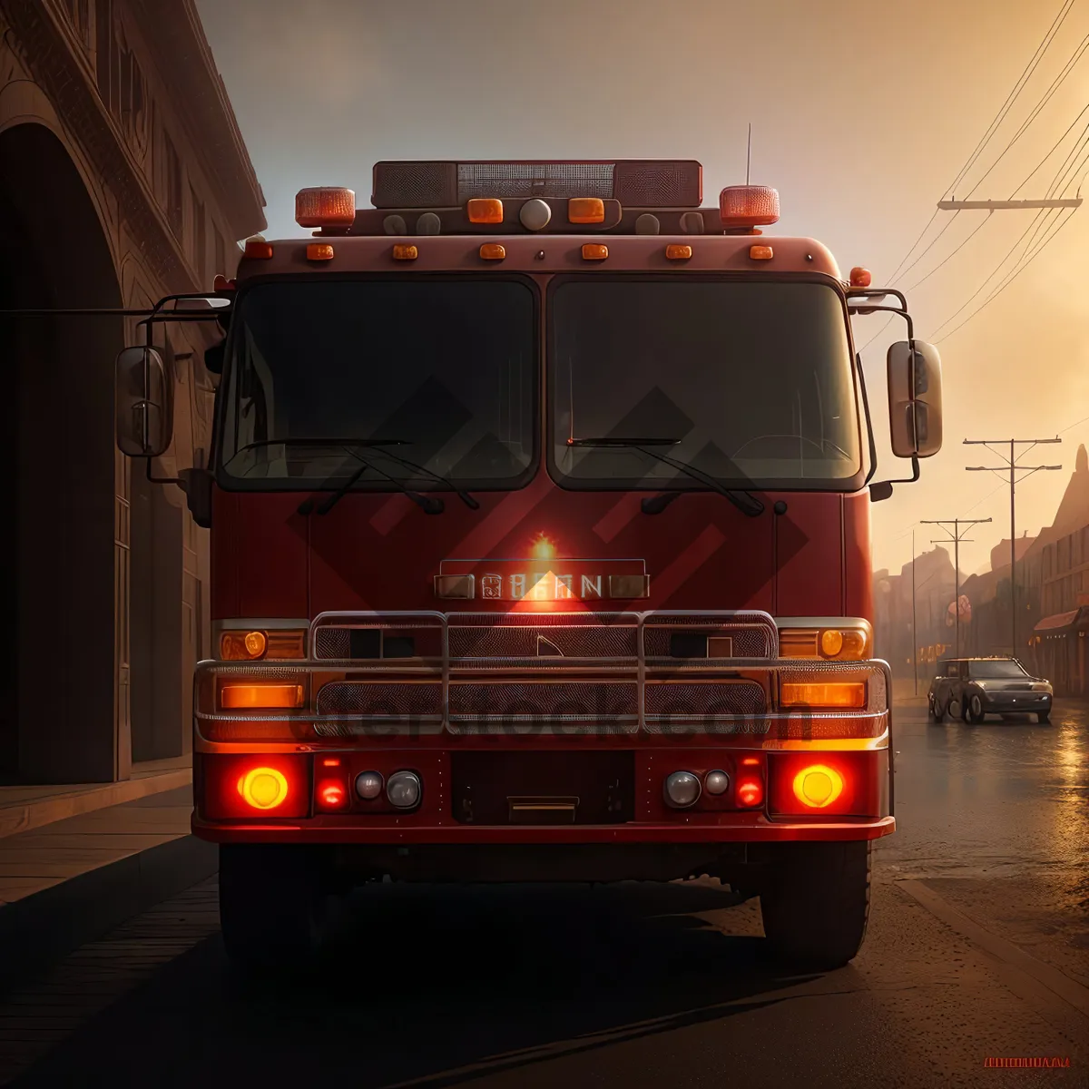 Picture of High-speed Emergency Fire Truck on Highway