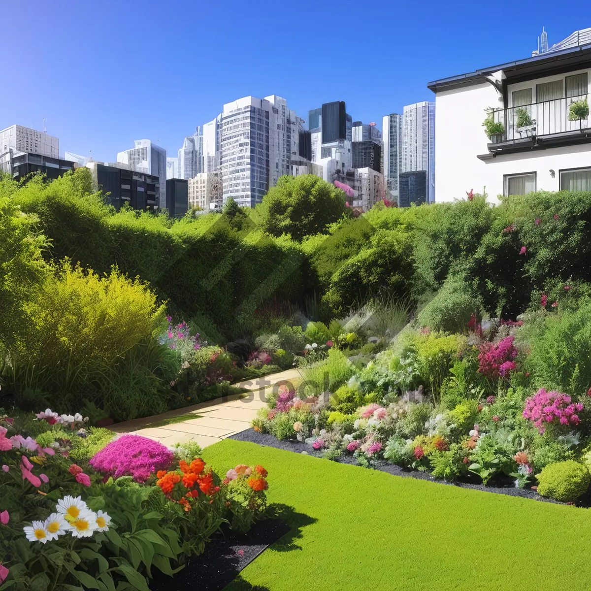 Picture of Serene Summer Park with Vibrant Floral Landscape