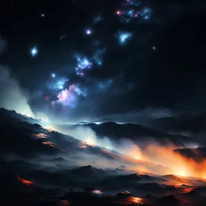 Fantasy Sunset Sky Star Mountains