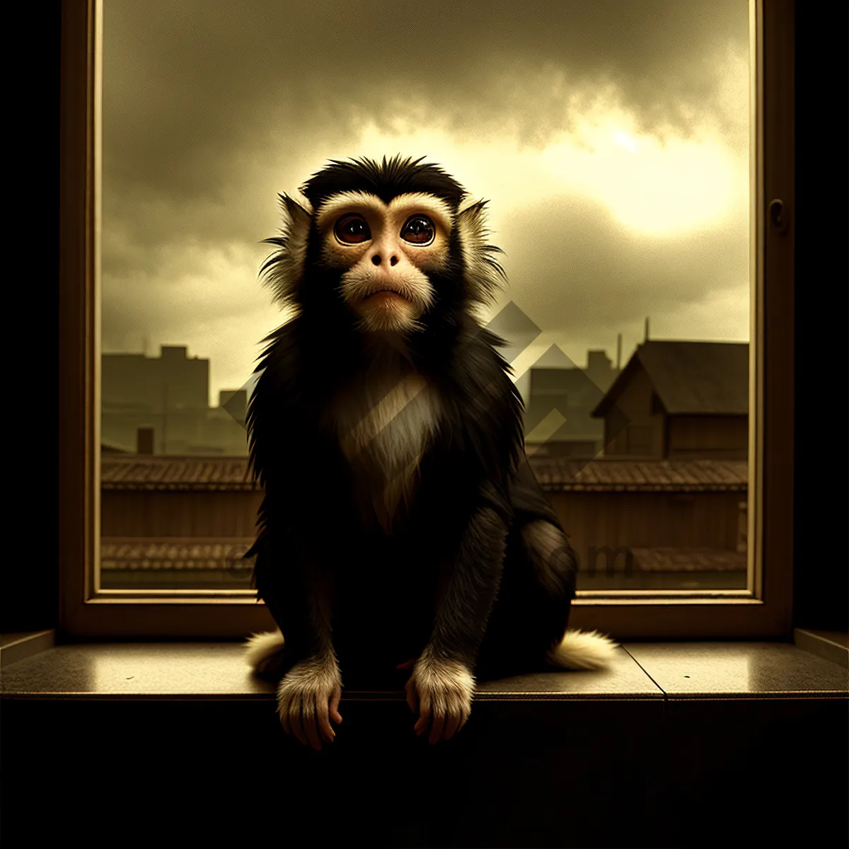 Picture of Monkey Portrait - Black Primate Face