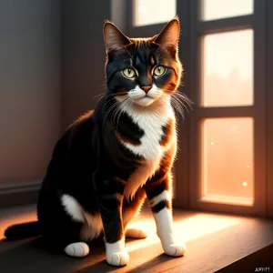 Furry Tabby Kitty Gazing Out Windowsill