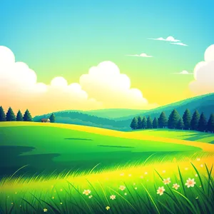 Vibrant Summer Meadow with Colorful Sky