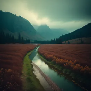 Serene Mountainscape with Cascading River