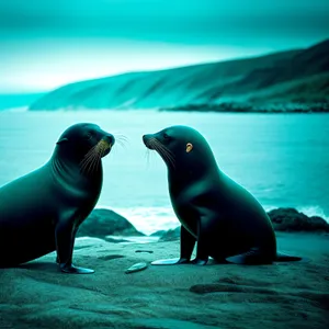 Playful Sea Lion Lounging on Sandy Beach