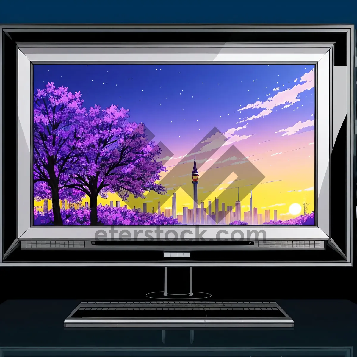 Picture of Modern Flat Screen Monitor with Keyboard