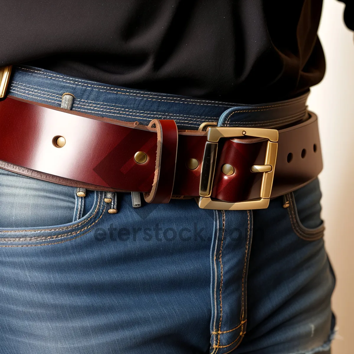 Picture of Fashionable Slim Fit Denim Jeans with Buckle Fastener